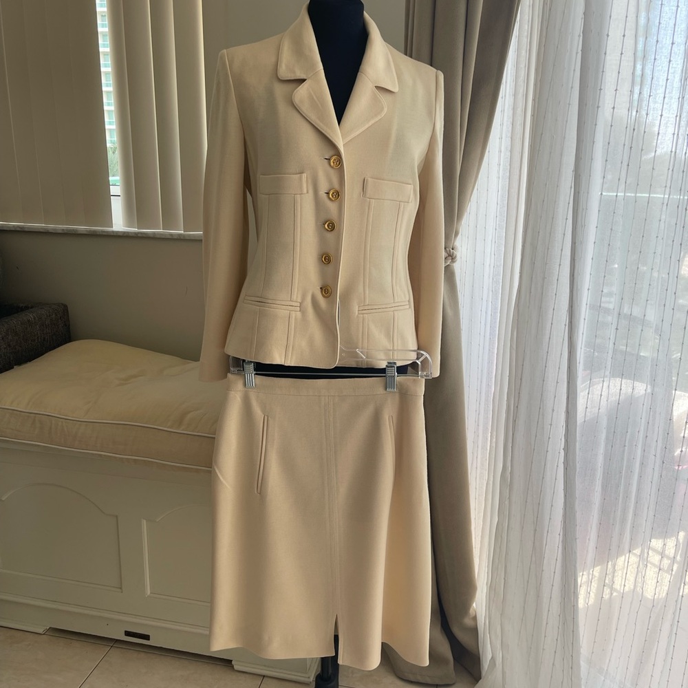 Sonia Rykiel Paris Cream wool Blazer and Skirt Set 40 VTG 70s